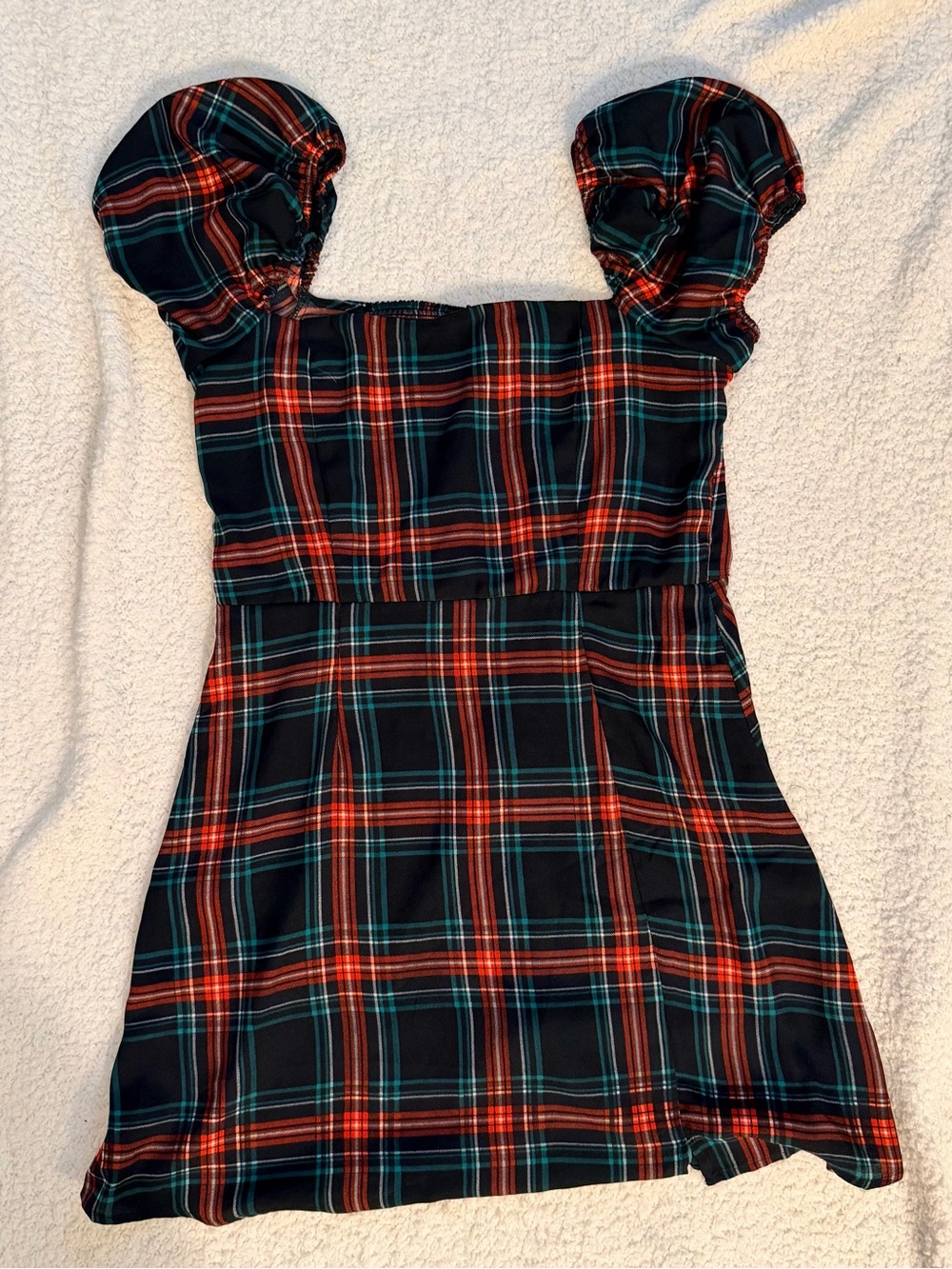 Francesca's Black Plaid Dress with Red & Teal Accents